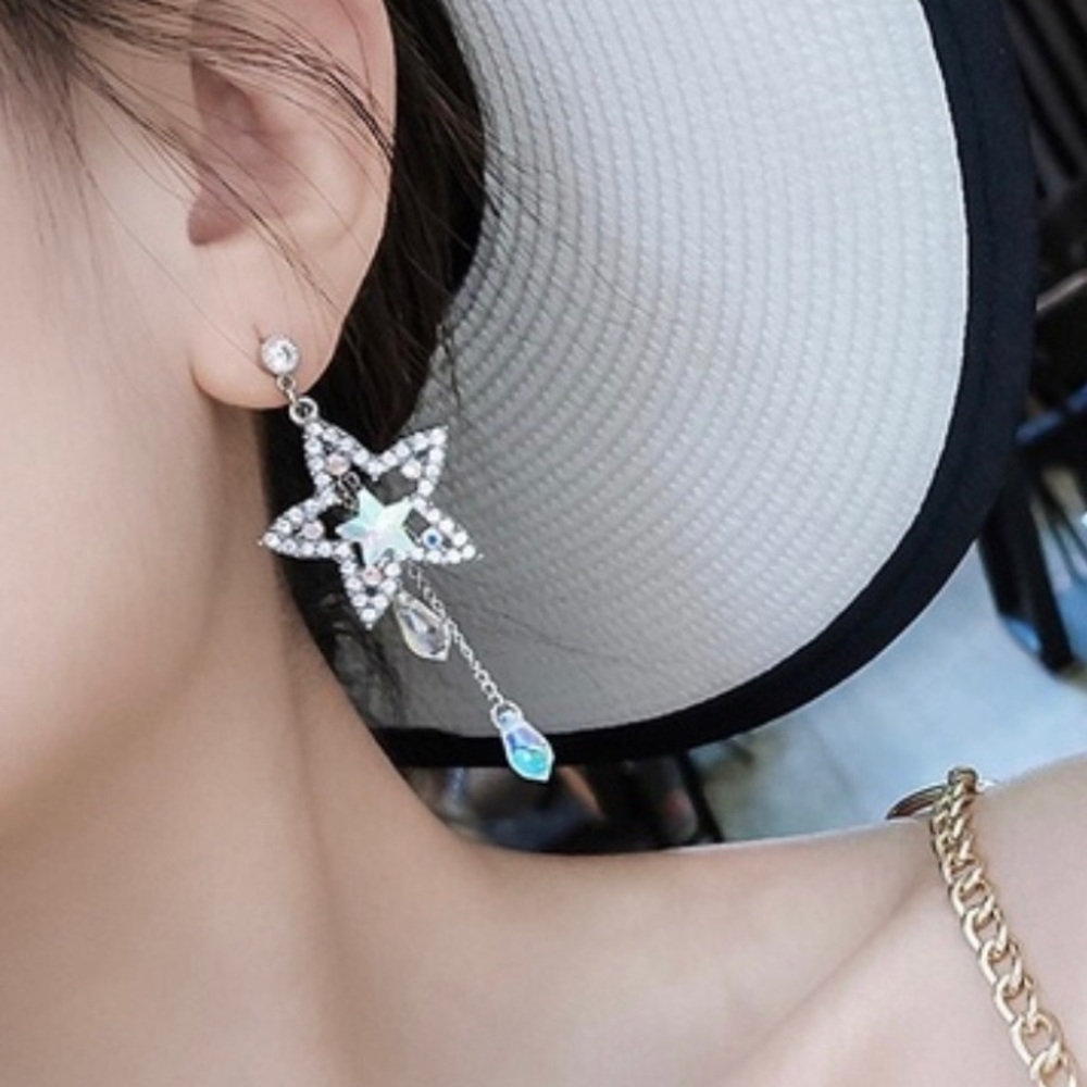 LAST ONE‼️Crystal Big Shiny Star tassel Earrings - Picture 2 of 5